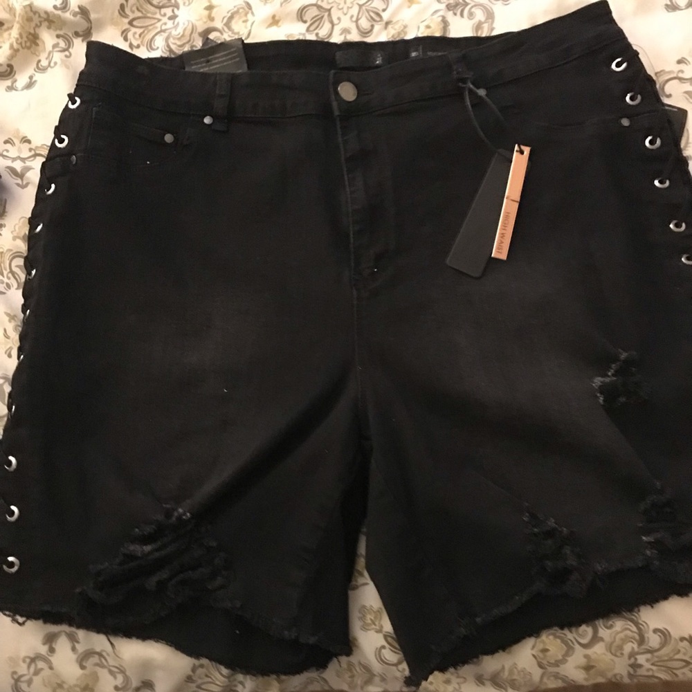 Black Denim Distressed Shorts